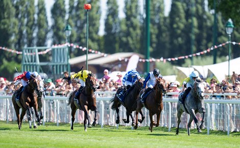 Charyn (Silvestre de Sousa,right) wins the Prix Jacques Le Marois<br>
Deauville 11.8.24 Pic: Edward Whitaker