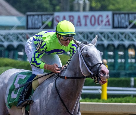 Next ridden by jockey Luan Machado easily wins the 1 3/4 mile Birdstone Stake at the Saratoga Race Course Sunday Aug 4, 2024 in Saratoga Springs, N.Y.  Photo  by Skip Dickstein