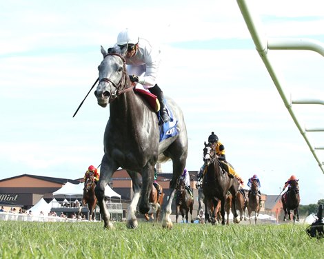 Ag Bullet wins the 2024 Ladies Turf Sprint Stakes at Kentucky Downs