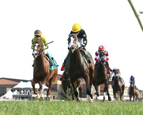Chasing Liberty wins the 2024 National Thoroughbred League Juvenile Sprint Stakes at Kentucky Downs