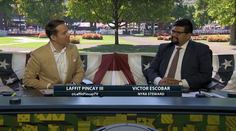 Laffit Pincay III and NYRA Steward Victor Escobar (NYRA screenshot)