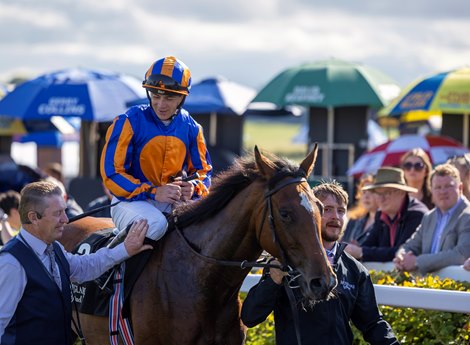 Lake Victoria after winning the Moyglare Stud Stakes at Curragh Gr.1. Irish Champions Festival day 2.<br>
The Curragh. Photo: Patrick McCann/Racing Post 15.09.2024