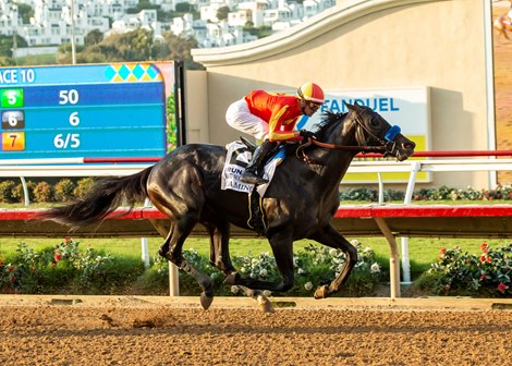 Gaming and jockey Flavien Prat win the Grade I, $300,000 Del Mar Futurity, Sunday, September 8, 2024 at Del Mar Thoroughbred CLub, Del Mar CA.<br>
© BENOIT PHOTO