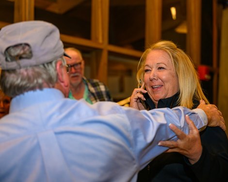 Monique Delk, buyer of his 345, congratulated by consignor Francis Vanlangendonck with Summerfield<br>
Scenes from the Keeneland September sale near Lexington, Ky., on Sept. 10, 2024.