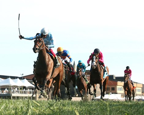 May Day Ready wins the 2024 Kentucky Downs Juvenile Fillies Stakes at Kentucky Downs