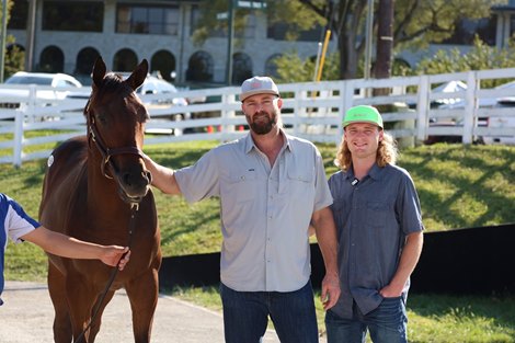 Jayson and Jackson Werth with Hip 1856, a son of Charlatan consigned by Paramount Sales that they purchased as Icon Racing in partnership with Hoolie Racing for $350,000 at the 2024 Keeneland September Yearling Sale