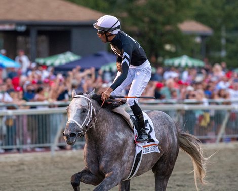 Seize the Grey #2 with Jaime Torres riding won the $1,000,000 Grade I Pennsylvania Derby at Parx Racing in Bensalem, PA on September 21, 2024. Photo by Joe Labozzetta/EQUI-PHOTO