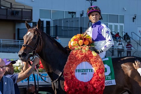 Scottish Lassie wins the 2024 Frizette Stakes at Aqueduct Racetrack