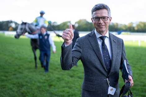 Roger Varian after Charyn&#39;s win in the QEII Stakes<br><br />
Ascot 19.10.24 Pic: Edward Whitaker