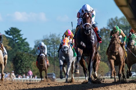 Federal Judge and Flavian Prat win the G2 Stoll Ogden Phoenix Stakes, at Keeneland Racecourse, Lexington, KY, 10-4-24, Mathea Kelley