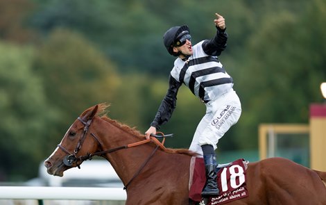 Ramatuelle and Aurelien Lemaitre win the Prix de la Foret Longchamp 6.10.24 Pic: Edward Whitaker