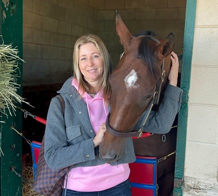 Beach Bomb with her former South African-based trainer Candice Bass-Robinson at the Breeders’ Cup