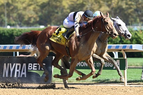 Raging Sea wins the 2024 Beldame Stakes at Belmont at the Big A