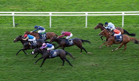 Kind Of Blue (James Doyle, 16) beats Swingalong (17) in the Sprint Ascot 19.10.24 Pic: Edward Whitaker