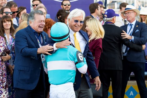 (L-R): Robert Masterson, Martin Garcia and Bob Baffert in the winner’s circle after Citizen Bull wins the Juvenile (G1) at Del Mar Racetrack in Del Mar, CA on November 1, 2024.