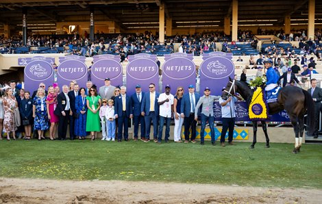 Gain contacts in the winner's circle after Immersive with Manuel Franco won the Juvenile Fillies (G1) at Del Mar Racetrack in Del Mar, California on November 1, 2024.