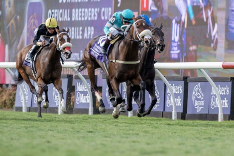Moira with Flavien Prat wins the Filly & Mare Turf (G1T) at Del Mar Racetrack in Del Mar, CA on November 2, 2024.