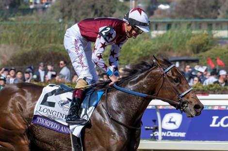 Thorpedo Anna with Brian Hernandez Jr. wins the Distaff (G1) at Del Mar Racetrack in Del Mar, CA on November 2, 2024.