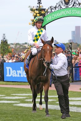 Sunshine In Paris wins the 2024 Darley Champions Sprint at Flemington Racecourse<br>
ridden by James McDonald and trained by Annabel Neshham & Rob Archibald