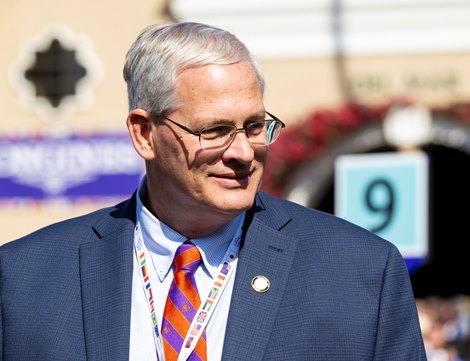 Ned Toffey in the paddock before the Filly &amp; Mare Sprint (G1) at Del Mar Racetrack in Del Mar, CA on November 2, 2024.