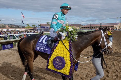 Moira with Flavien Prat wins the Filly &amp; Mare Turf (G1T) at Del Mar Racetrack in Del Mar, CA on November 2, 2024.