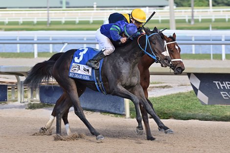 My Denysse wins the 2024 FTBOA Florida Sire My Dear Girl Stakes at Gulfstream Park