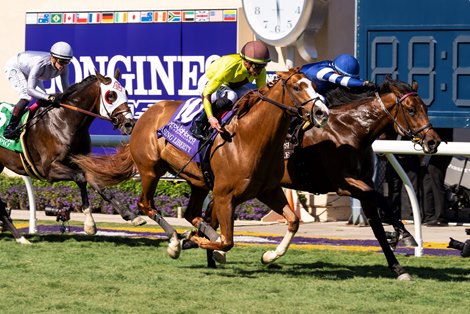 Chasing Liberty with Irad Ortiz Jr. wins the Thoroughbred Aftercare Alliance Stakes at Del Mar Racetrack in Del Mar, CA on November 1, 2024.