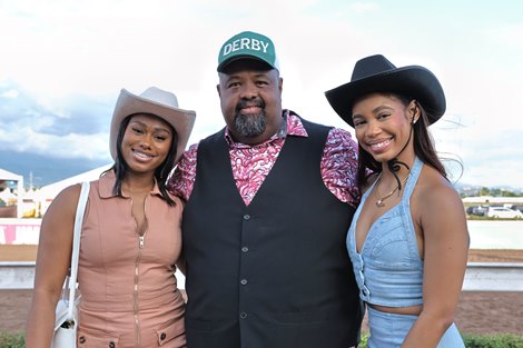 Caymanas Park CEO Solomon Sharpe with fans on Mouttet Mile day 2024 Caymanas Park CEO Solomon Sharpe with fans on Mouttet Mile day 2024