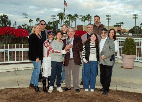 Journalism and jockey Umberto Rispoli win the Grade II, $200,000 Los Alamitos Futuerity, Saturday, December 14, 2024 at Los Alamitos Race Course, Cypress CA.<br>
© BENOIT PHOTO