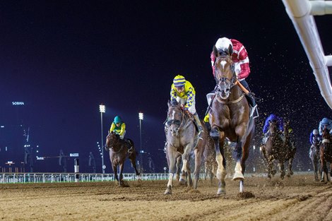 Golden Vekoma wins the 2025 UAE 2000 Guineas Trial at Meydan Racecourse