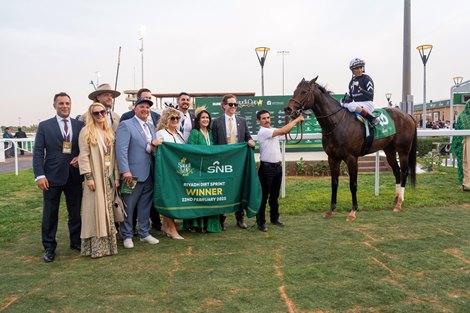 Straight No Chaser and John Velazquez win the G2 Riyadh Dirt Sprint, 2025 King Abdulaziz Racetrack, Riyadh, Saudi Arabia, Mathea Kelley-JSCA, Feb. 22, 2025