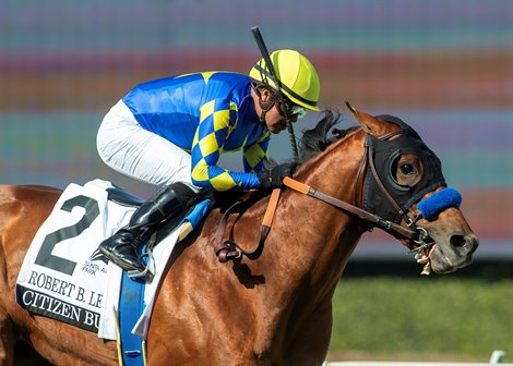 Citizen Bull and jockey Martin Garcia win the G3, $200,000 Robert B. Lewis Stakes, Saturday, February 1, 2025 at Santa Anita Park, Arcadica CA. © BENOIT PHOTO