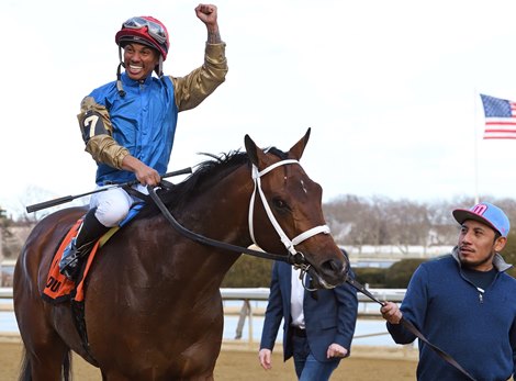 Flood Zone wins the 2025 Gotham Stakes at Aqueduct Racetrack