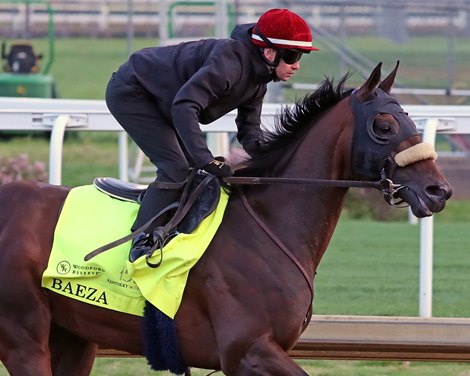 Baeza with Flavien Prat on the track at Churchill Downs on April 28, 2025. Photo By: Chad B. Harmon Baeza with Flavien Prat on the track at Churchill Downs on April 28, 2025. Photo By: Chad B. Harmon