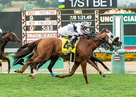 King of Gosford and jockey Flavien Prat, outside, overpower  Mi Hermano Ramon (Hector Berrios), middle, and Cabo Spirit (Lanfranco Dettori), inside, to win the Grade I, $300,000 Shoemaker Mile, Monday, May 26, 2025 at Santa Anita Park, Arcadia CA.<br>
© BENOIT PHOTO