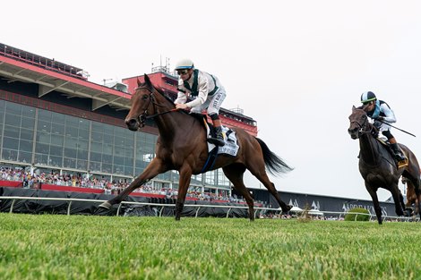 Play With Fire, Flavien Prat, Win Race 9, The Hilltop Stakes, Pimlico Racecourse, Baltimore, MD <br>
May 16, 2025, Mathea Kelley/Bloodhorse