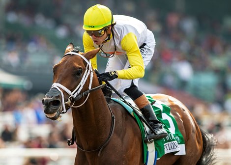 Daniel Alonso's Skippylongstocking and jockey Irad Ortiz, Jr., right, hold off Midnight Mammoth (Armando Ayuso up), inside, to win the Grade II $200,000 Hollywood Gold Cup  Monday, May 26, 2025 at Santa Anita Park, Arcadia, CA.<br>
Benoit Photo.