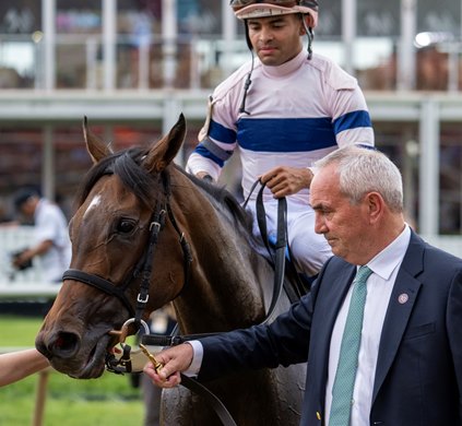Echo Sound with jockey Luis Saez takes the win in the 40th running of The Miss Preakness Stakes GIII and is sad to the winner’s circle by owner Gabriel Duignan at Pimlico Race Track Friday  May 16, 2025 in Baltimore, MD..   Photo by Skip Dickstein