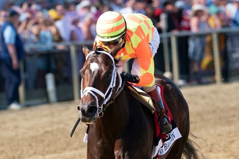 Crudo and John Velazquez Win Race 10, Sir Barton Stakes, Pimlico Racecourse, Baltimore, MD May 17, 2025, Mathea Kelley/Bloodhorse
