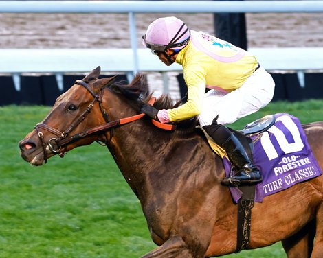 Spirit of St Louis wins the 2025 Old Forester Bourbon Turf Classic Stakes at Churchill Downs