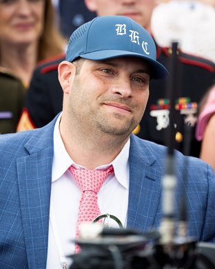 Brad H. Cox after Good Cheer with Luis Saez win the Kentucky Oaks (G1) at Churchill Downs in Louisville, KY on May 2, 2025.