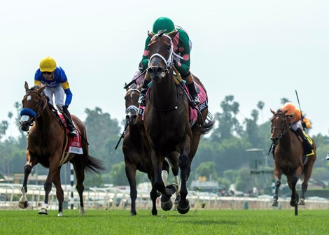 Michael J. Ryan’s Be Your Best and jockey Irad Ortiz, Jr. win the Grade I $300,000 Gamely Stakes Monday, May 26, 2025 at Santa Anita Park, Arcadia, CA. The Irish-bred daughter of Muhaarar is trained by Saffie A. Joseph, Jr. Benoit Photo.