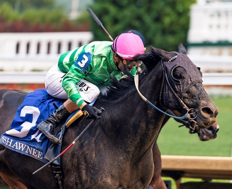 Royal Spa (Violence) and jockey Flavien Prat wins the GIII Shawnee S. at Churchill Downs on 5.31.2025 for trainer Rodolphe Brisset.