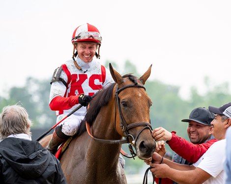 Dynamic Pricing with Dylan Davis wins the Just a Game S. Presented by Resolute Racing (Grade I), at Saratoga Race Course in Saratoga Springs, NY., on June 6, 2025.