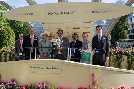 Field of Gold and Colin Keane win the G1 St James Palace Stakes, Ascot Racecourse, Ascot UK, 6-17-25, Mathea Kelley-Bloodhorse