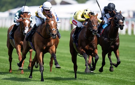 Docklands (Mark Zahra,left) beats Rousallion in the Queen Anne Stakes<br>
Ascot 17.6.25 Pic: Edward Whitaker