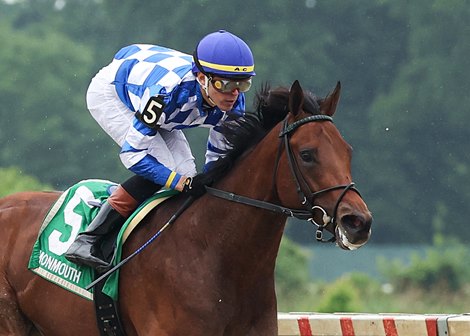 Bracket Buster #05 with Axel Concepcion aboard won the $150,000 NYRA Bets Pegasus Stakes at Monmouth Park on Saturday June 14, 2025.  Photo by Taylor Ejdys/EQUI-PHOTO