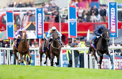 Lambourn ( Wayne Lordan) wins The Derby<br>
Epsom 7.6.25 Pic: Edward Whitaker