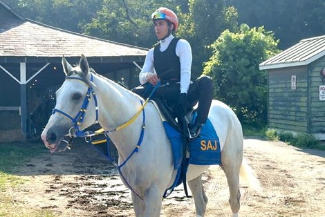White Abarrio and Irad Ortiz Jr. head to the Saratoga main track to breeze