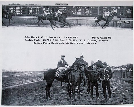 Perry Ouzts first winner on Rablue at Beulah Park 4-2-1973<br>
Paul Anderson Photo/Courtesy John C. Engelhardt